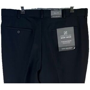 Vanheusen Men's Black Pants Flex Waistband Premium Non-Iron  Size 36/38.